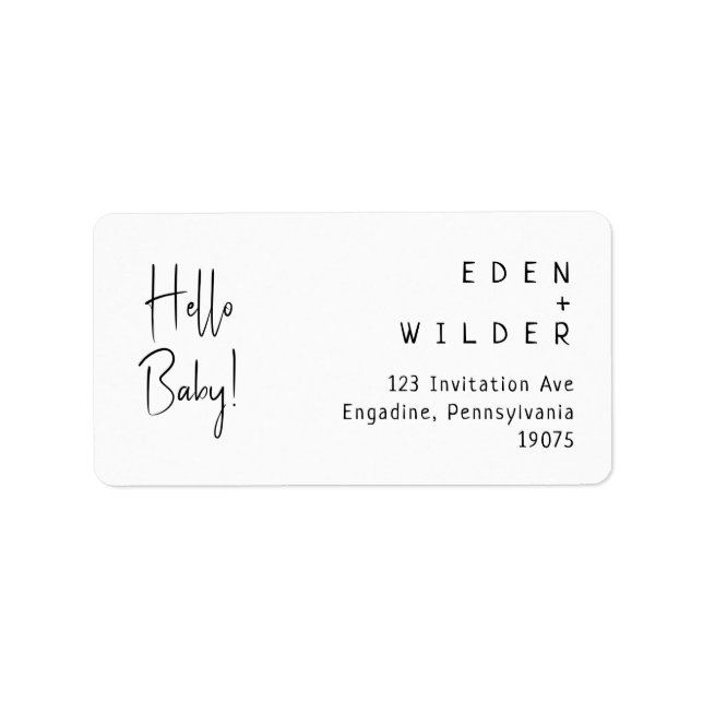Simple Modern Hello Baby RSVP Return Address Label (Front)