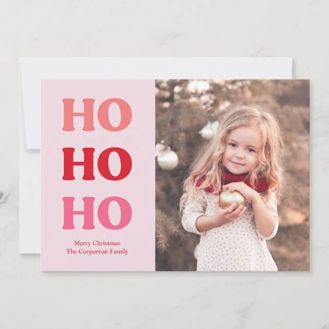 Simple Modern Holiday 2 Photo Red and Pink Card (Front)