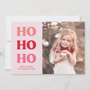 Simple Modern Holiday 2 Photo Red and Pink Card