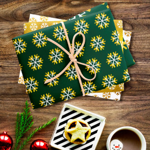 Simple modern holiday gold foil white snowflake wrapping paper sheet