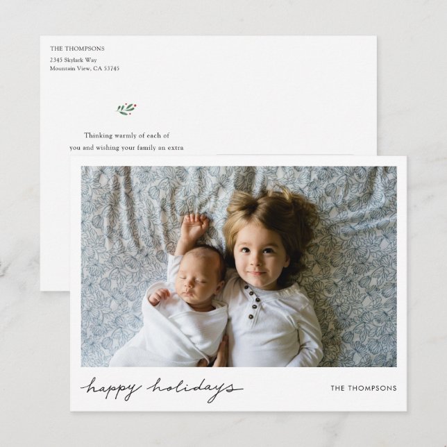 Simple Modern Holiday Postcard with Custom Photo (Front/Back)