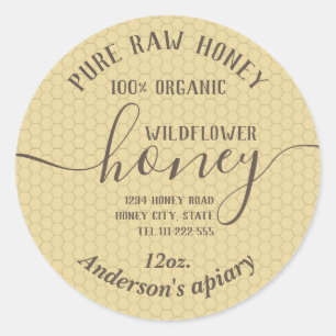 Simple modern honey comb honey jar classic round sticker
