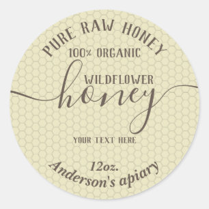 Simple modern honey comb honey jar classic round sticker