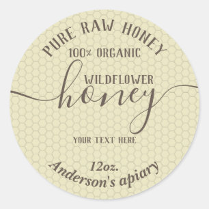 Simple modern honey comb honey jar classic round sticker