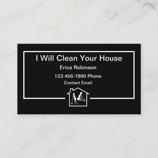 Simple Modern House Cleaning Service Business Card (Front)
