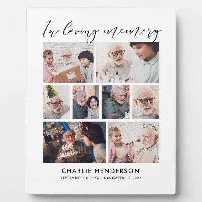 Simple Modern 'In Loving Memory' 8-Photo Collage Plaque (Front)