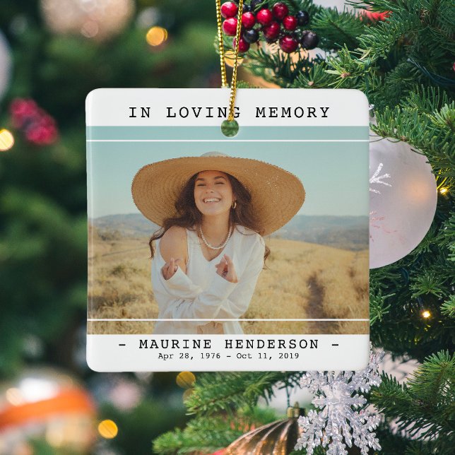 Simple Modern In Loving Memory Photo Memorial  Ceramic Ornament (Creator Uploaded)