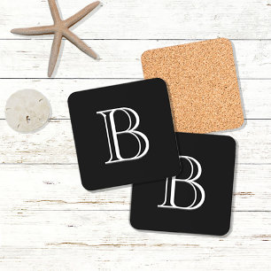 Simple Modern Initial Chic Letter Black and White Coaster