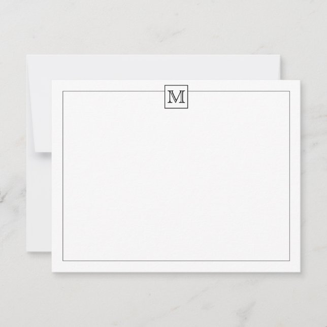 Simple Modern Initial Monogram Black Note Card (Front)