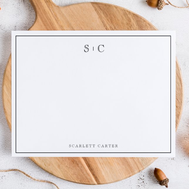 Simple Modern Initials Border Stationery Note Card (Creator Uploaded)