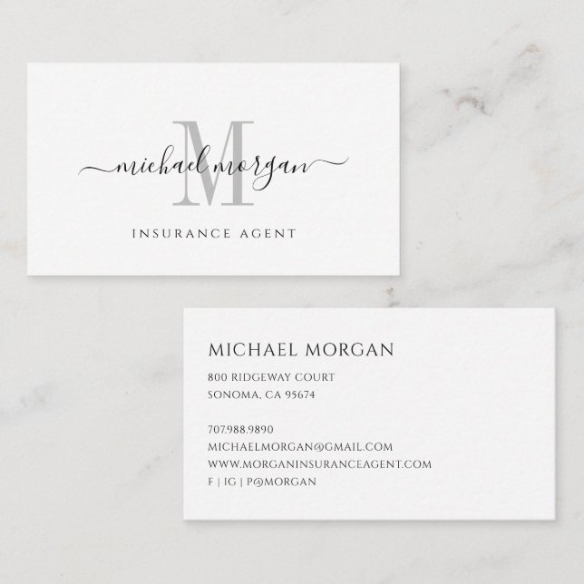 Simple Modern Insurance Agent Script Business  Card (Front/Back)