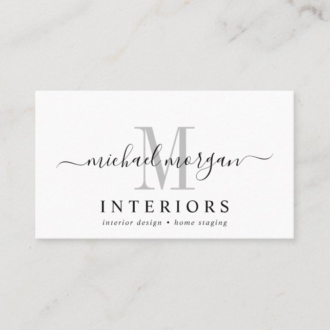 Simple Modern Interior Designer Script Business  Business Card (Front)