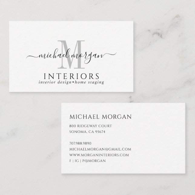 Simple Modern Interior Designer Script Business  Card (Front/Back)