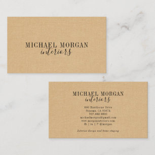 Simple Modern Interior Designer Script Faux Linen Business Card