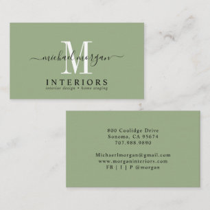 Simple Modern Interior Designer Script Sage Green Business Card