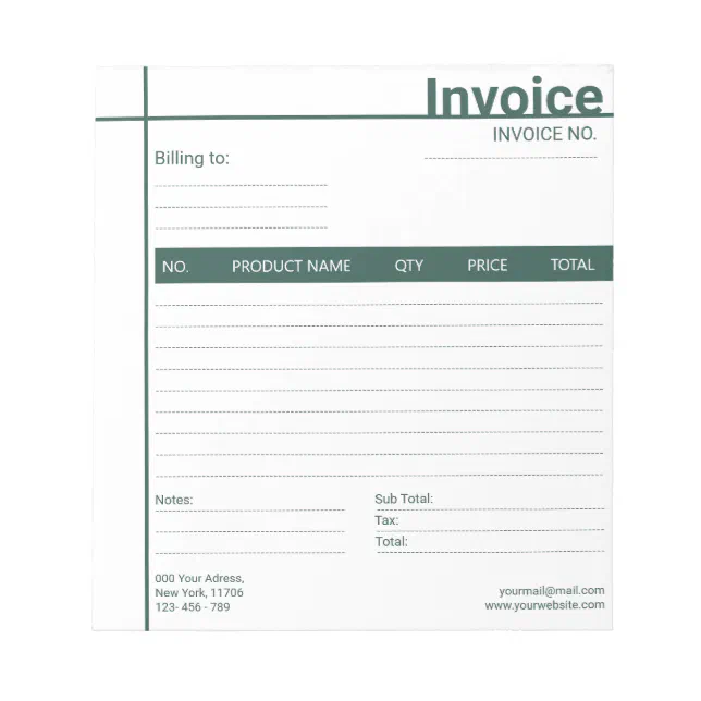 Simple Modern Invoice Sales Receipt Green Business Notepad | Zazzle