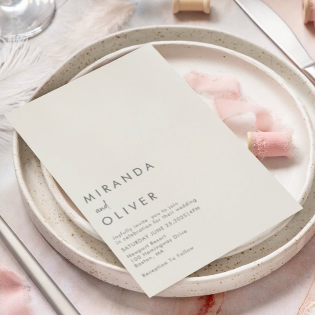 Simple Modern Ivory Monogram Wedding Invitation (Creator Uploaded)