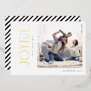 Simple Modern Joyful Family Photo Christmas Gold  Foil Holiday Card