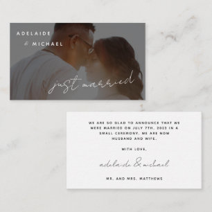 Simple Modern Just Married Wedding Photo Card