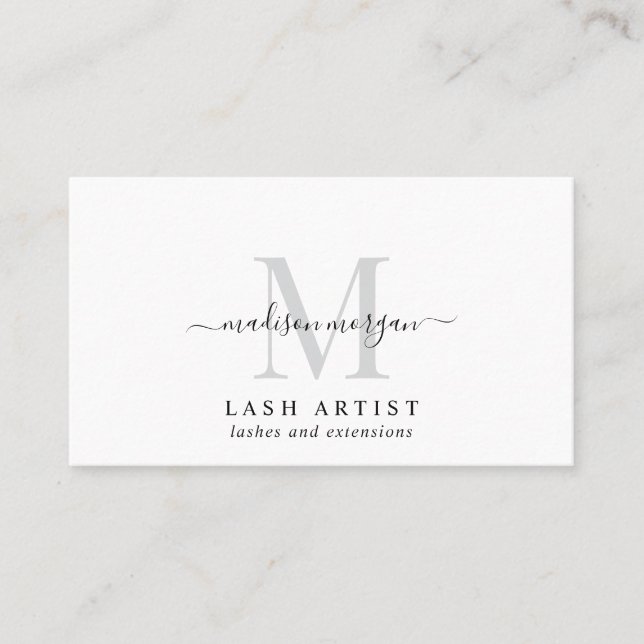 Simple Modern Lash Specialist Script Monogram Business Card (Front)