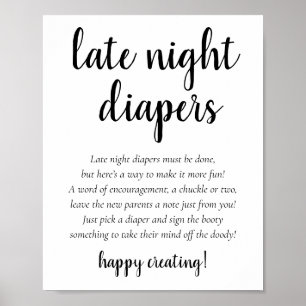 Simple Modern Late Night Diapers   Classic Shower Poster