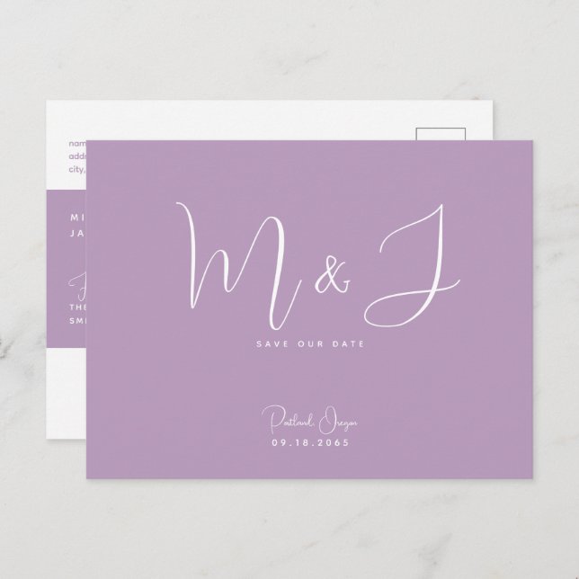  Simple Modern Lavender Wedding Save the Date Postcard (Front/Back)