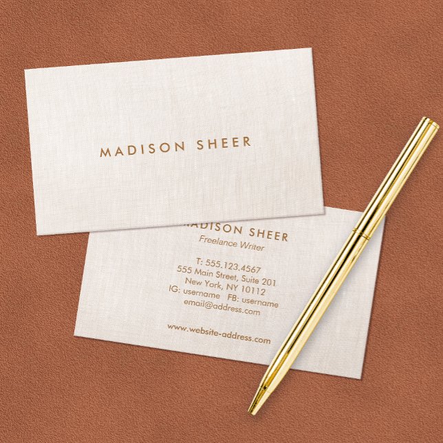 Simple Modern, Light Beige Linen Professional Business Card (Creator Uploaded)