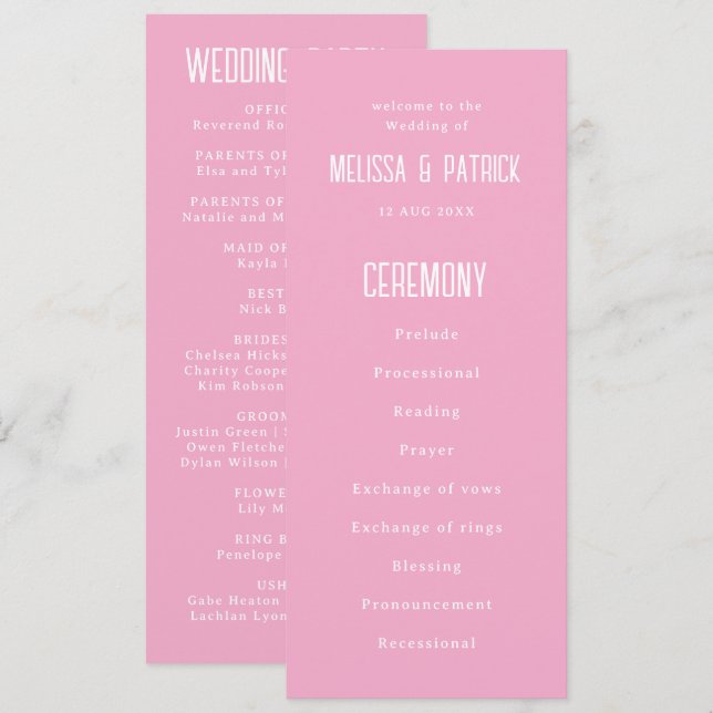 Simple Modern Light Elegant Pink Wedding Program (Front/Back)