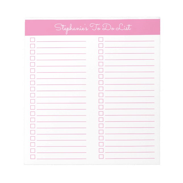 Simple Modern Light Pink Two Column Checklist Notepad (Front)