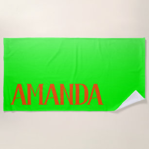 Simple & Modern Lime Green & Orange - Personalised Beach Towel