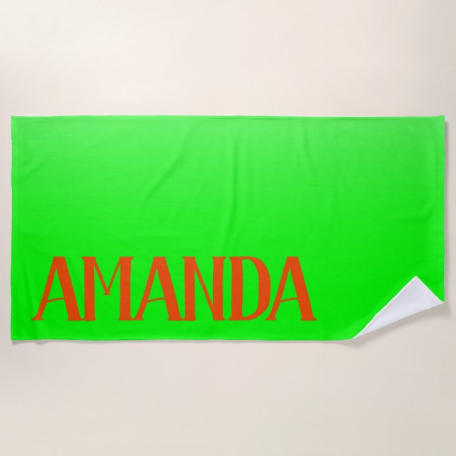 Simple & Modern Lime Green & Orange - Personalised Beach Towel (Front)
