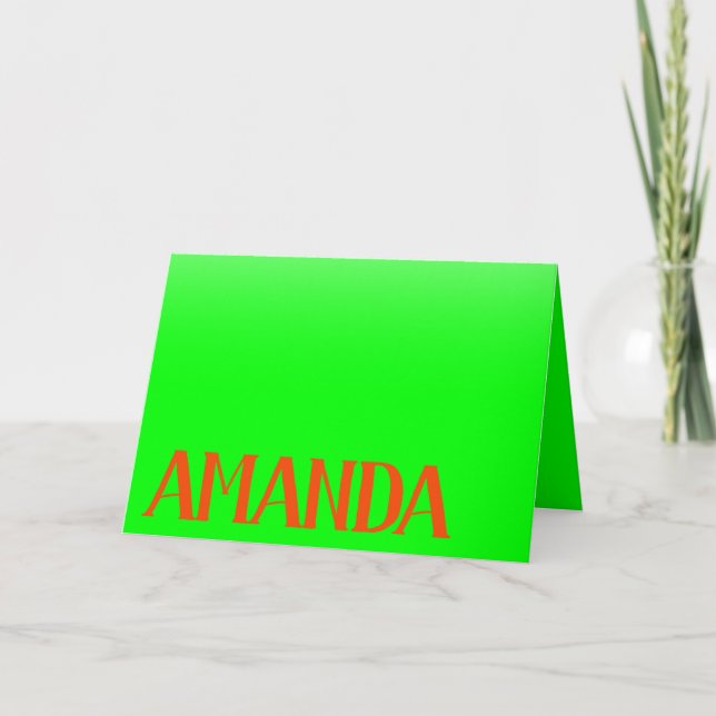 Simple & Modern Lime Green & Orange - Personalised Card (Front)