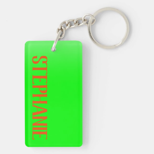 Simple & Modern Lime Green & Orange - Personalised Key Ring (Back)