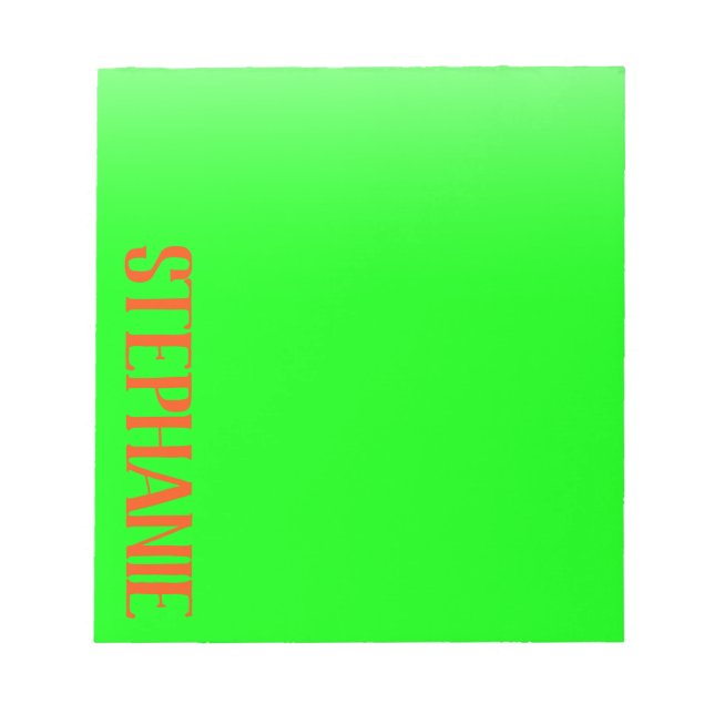 Simple & Modern Lime Green & Orange - Personalised Notepad (Front)