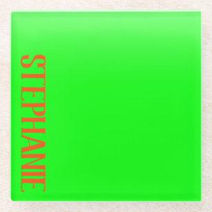 Simple & Modern Lime Green & Orange - Personalized Glass Coaster