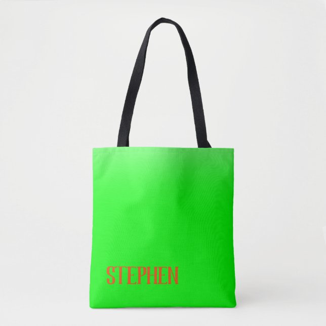 Simple & Modern Lime Green & Orange – Personalized Tote Bag (Front)