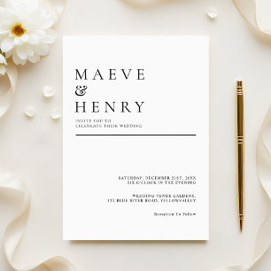 Simple Modern Line Black White Wedding Invitation