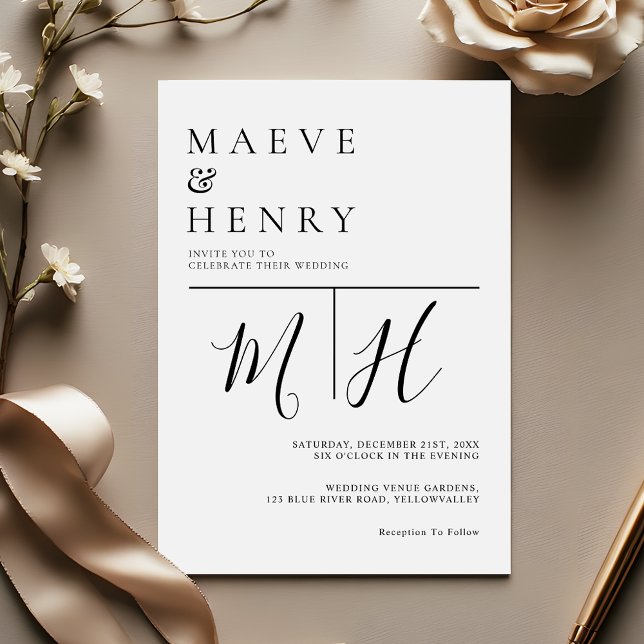 Simple Modern Line Monogram Wedding Invitation (Creator Uploaded)