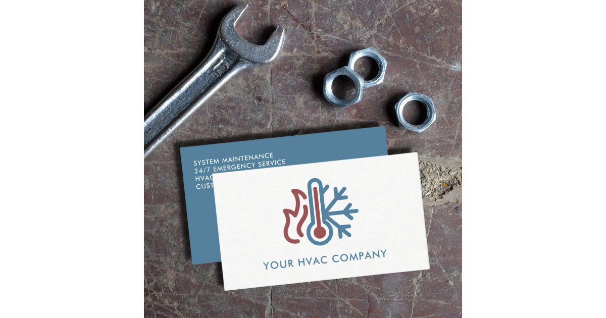 Simple Modern Logo AC Heat Professional HVAC Business Card | Zazzle