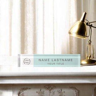 Simple Modern Logo Name and Title in Aqua Nameplate