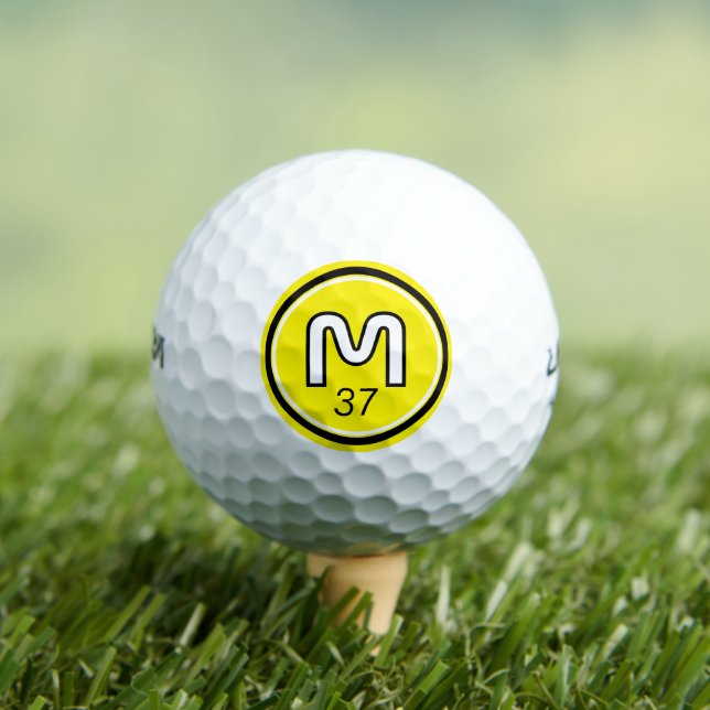 Simple Modern Logo Yellow Monogram Age Golf Balls (Insitu Tee)