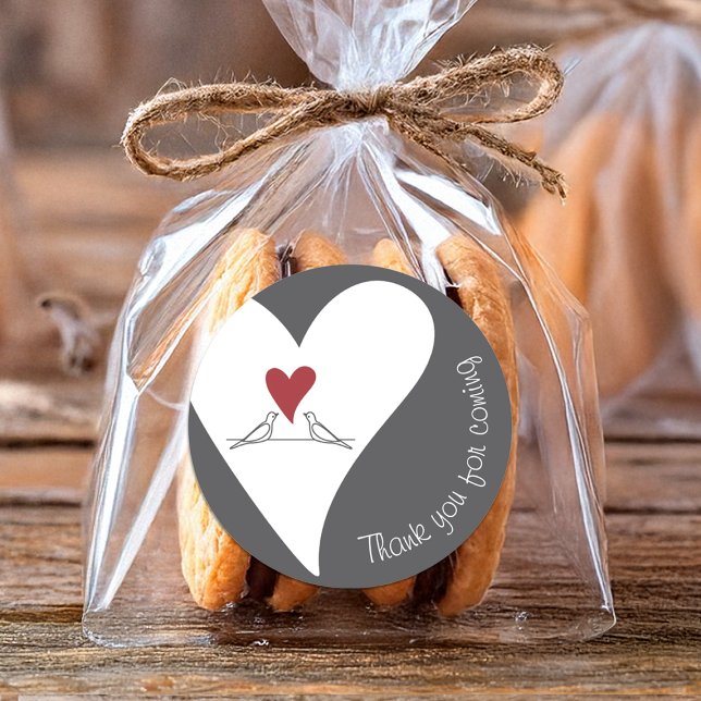 Simple Modern Love Birds and Red Heart Thank You Classic Round Sticker (Creator Uploaded)