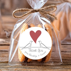 Simple Modern Love Birds Red Heart Thank You Classic Round Sticker