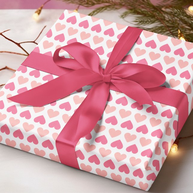 Simple Modern Love Heart Pink Peach White Wrapping Paper (Creator Uploaded)