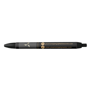 Simple Modern Luxury Black & Gold Your Logo Black Ink Pen