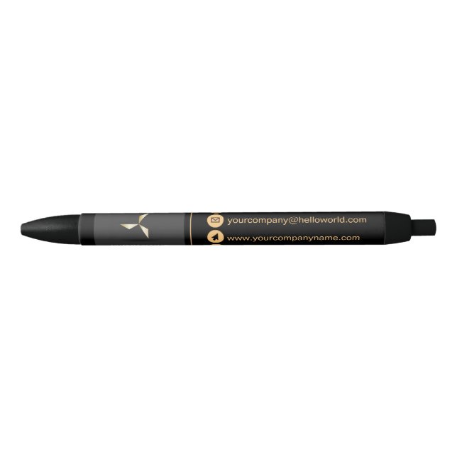 Simple Modern Luxury Black & Gold Your Logo Black Ink Pen (Front)