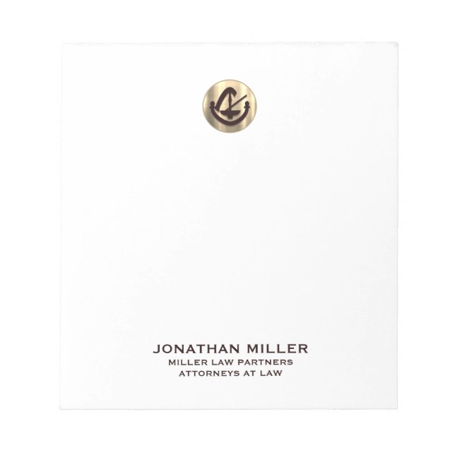 Simple Modern Luxury Gold Logo for Attorneys Notepad (Front)