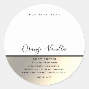 Simple modern luxury typography white gold  classic round sticker