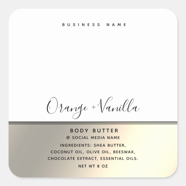 Simple modern luxury typography white gold square  sticker (Front)
