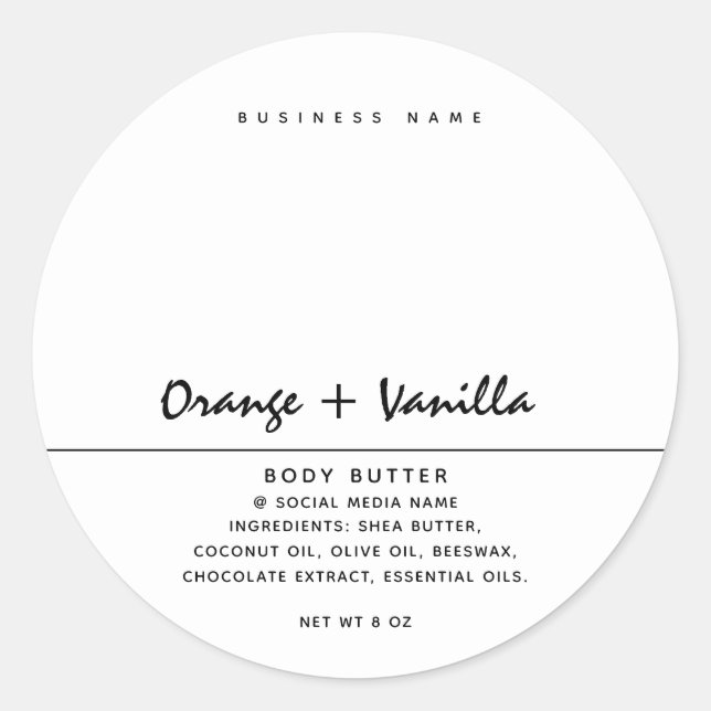 Simple modern luxury typography white product  squ classic round sticker (Front)